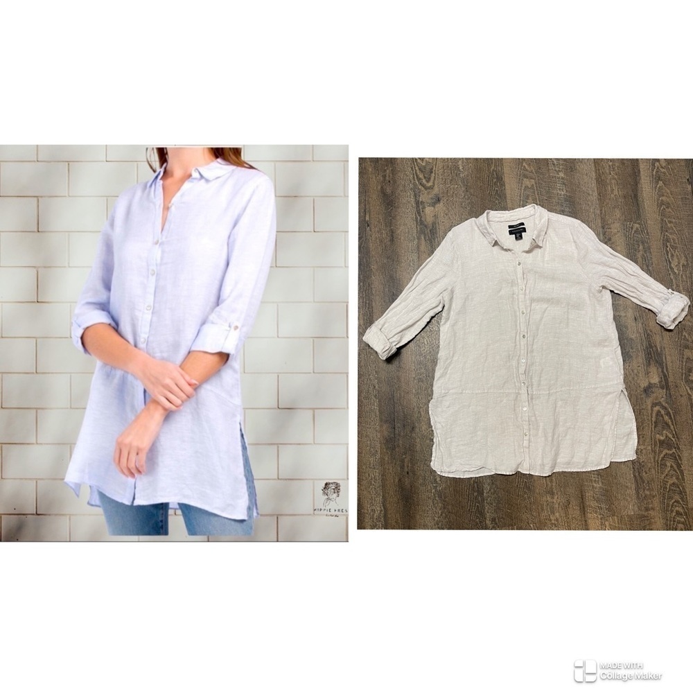 Tahari 100% linen tunic cream button down XL
